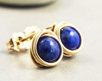 Navy Blue Studs, Lapis Posts, Midnight Blue, Sterling, Goud, Rose Gold