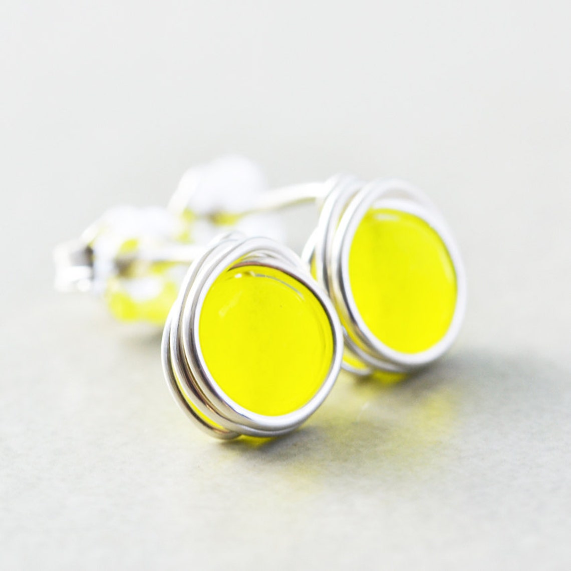 Yellow Studs Neon Yellow Post Earrings Lemon Earrings Etsy