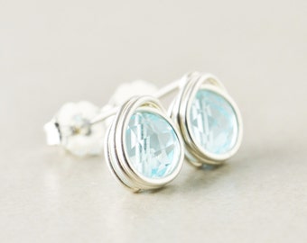 Blue Topaz Studs, Blue Posts, Something Blue, Bridesmaid Gift, December Birthstone