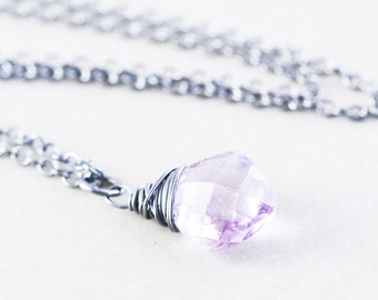 Amethyst Pendant Necklace, Oxidized Sterling Necklace, February Birthstone