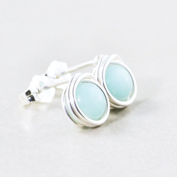 Amazonite Studs, Aqua Post Earrings, Aqua Earrings, Mint Posts