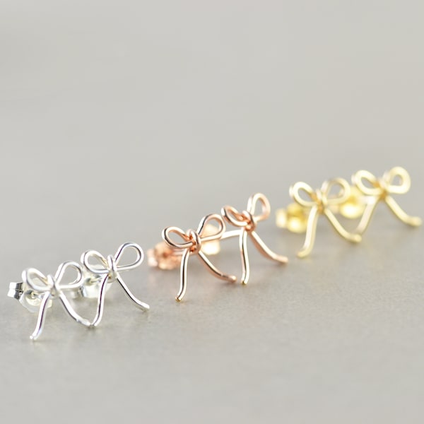 Bow Earrings, Sterling Silver, Gold, Rose Gold, Bow Posts, Everyday Earrings, Bridesmaid Gift