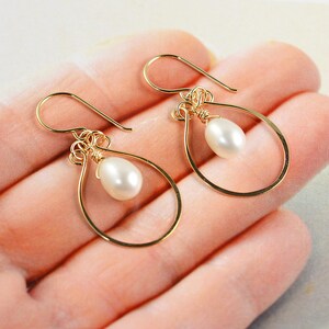 Pearl Hoop Earrings, Gold Hoop Earrings, White Pearl, Neutral, Silver, Gold, Rose Gold image 4