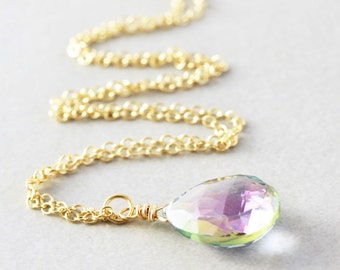 Mystic Topaz Necklace, Large Gemstone Pendant Necklace, Birthstone