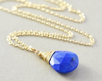 Lapis Lazuli Drop Necklace, Blue Stone Necklace, December Birthstone