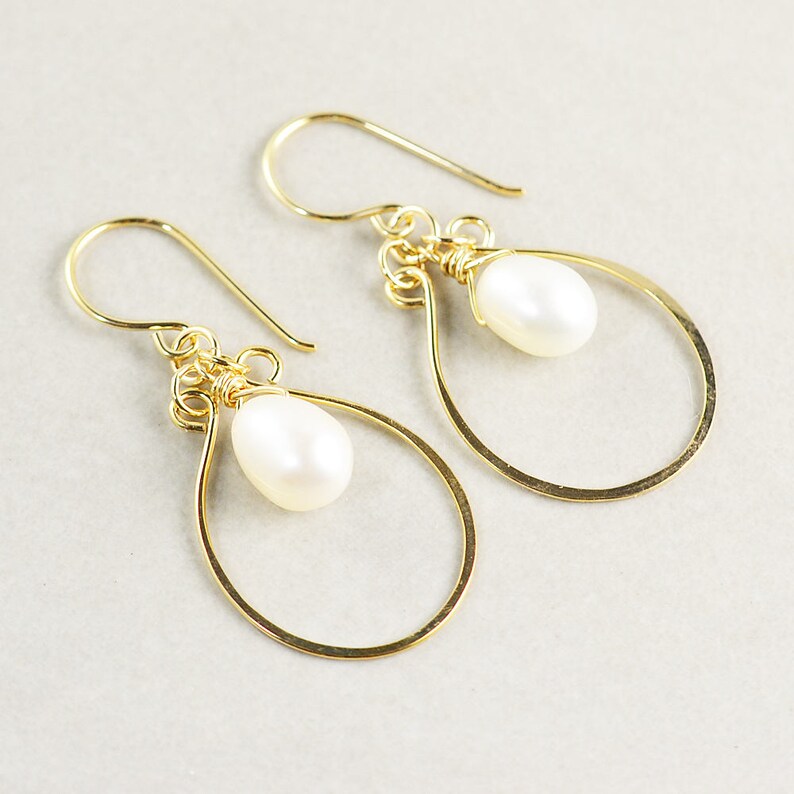 Pearl Hoop Earrings, Gold Hoop Earrings, White Pearl, Neutral, Silver, Gold, Rose Gold image 2