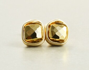 Pyrite Post Stud Earrings, Metallic Neutral Studs