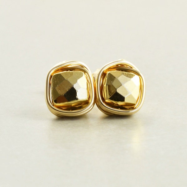 Pyrite Post Stud Earrings, Metallic Neutral Studs