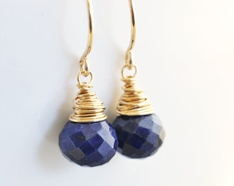 Blue Dangle Earrings, Lapis Drop Earrings, December Birthstone