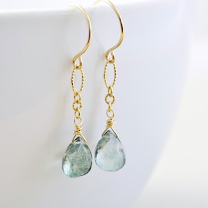 Green Quartz Dangle Earrings, Mint Drop Earrings, Handmade image 1