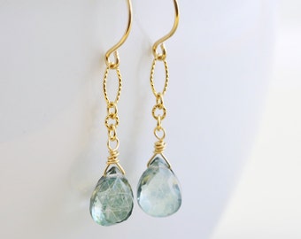 Green Quartz Dangle Earrings, Mint  Drop Earrings, Handmade