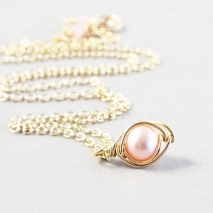 Pink Pearl Necklace, June Birthstone, Single Pearl Necklace, Bridesmaid Gift