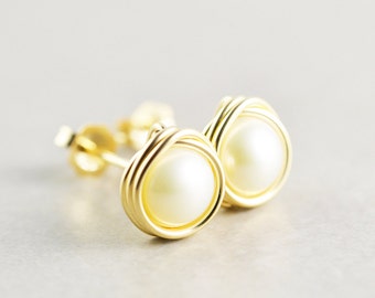 Pearl Studs, White Pearl Earrings, Large Pearl Studs, June Birthstone, Bridesmaid Gift