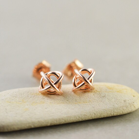 Rose Gold Knot Studs 6mm Post Earrings Knotted Jewelry Etsy