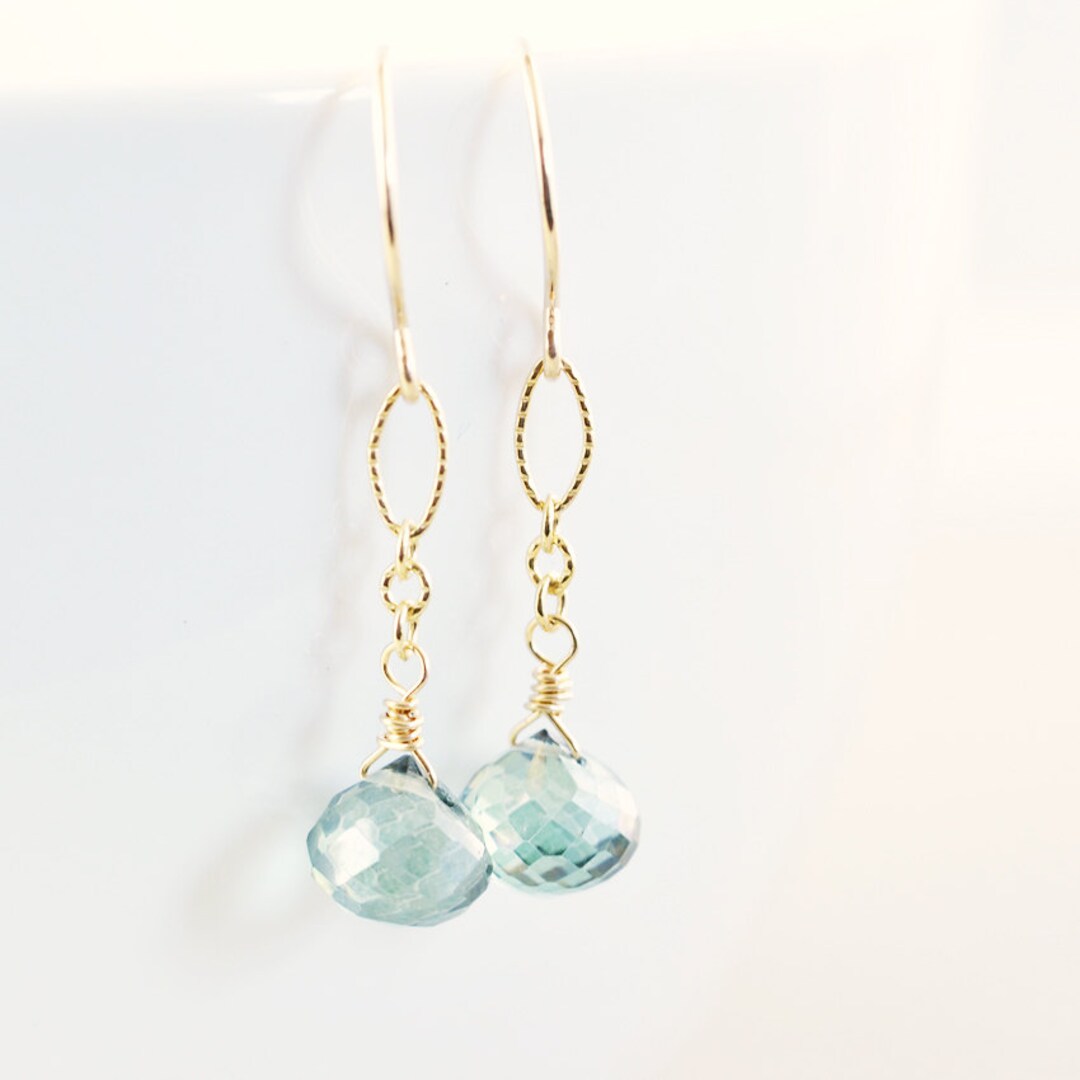 Green Quartz Dangle Earrings, Gold Mint Earrings, Green Drop Earrings ...