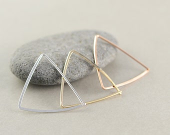 Triangle Hoops, Triangle Earrings, Modern Hoops, Silver, Gold, Rose Gold
