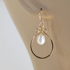 Pearl Hoop Earrings, Gold Hoop Earrings, White Pearl, Neutral, Silver, Gold, Rose Gold image 5