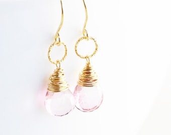 Pink Dangle Earrings, Pink Drop Earrings, Bridesmaid Gift, Handmade