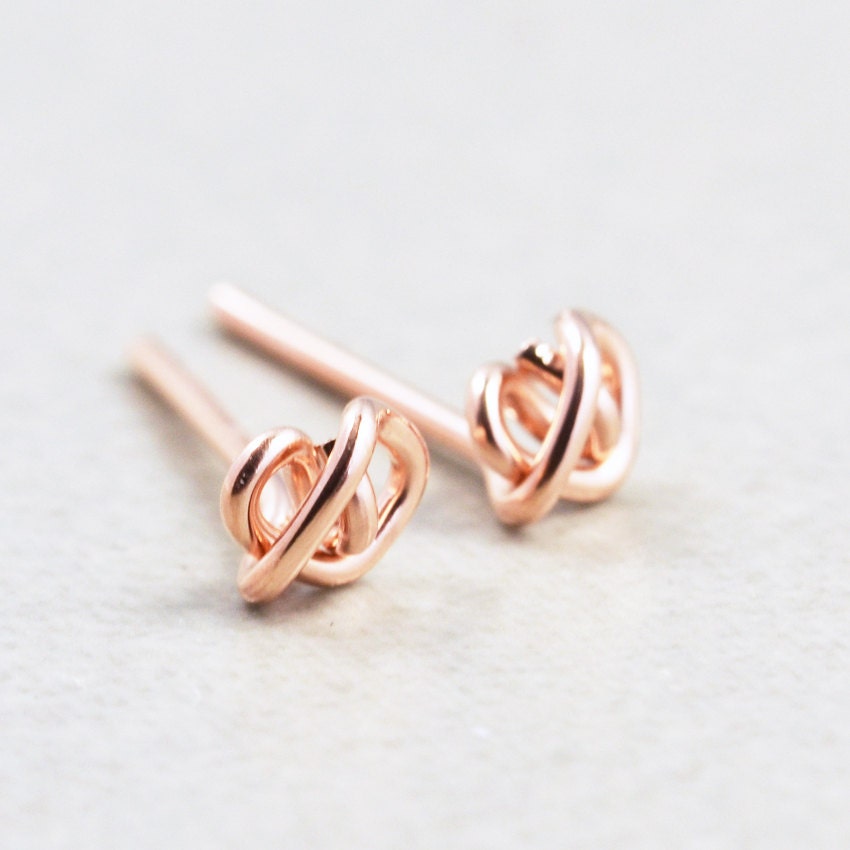 Rose Gold Knot Post Earrings Metallic Tiny Studs Love Knots Etsy