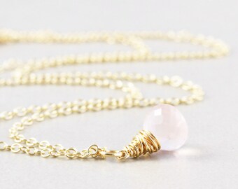 Rose Quartz Necklace, Pink Drop Necklace, Handmade Necklace