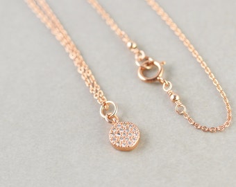 Rose Gold Disc Charm Necklace, CZ Jewelry, Minimal Jewelry, Simple