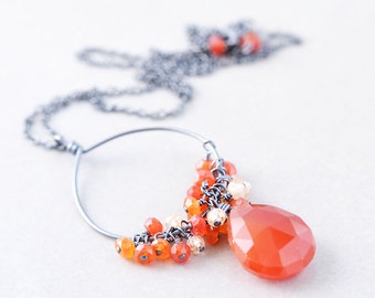 Carnelian Pendant Necklace, Oxidized Sterling Necklace, Fall Necklace