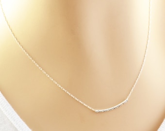 Silver Bar Necklace, Floating Bar Necklace, Minimalistic Metallic Necklace