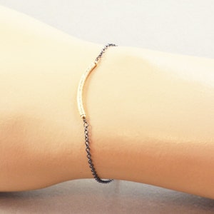 Gold Silver Chain Bracelet, Oxidized Sterling Bar Bracelet, Metallic, Minimalistic image 4