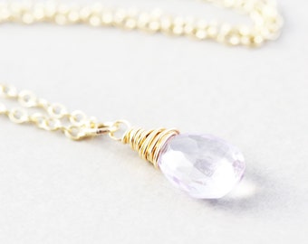 Amethyst Drop Necklace, Purple Necklace, February Birthstone Jewelry, Handmade