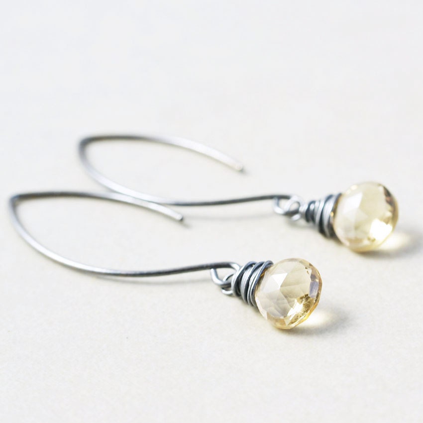 Beige Dangle Earrings Oxidized Silver Earrings Champagne Etsy