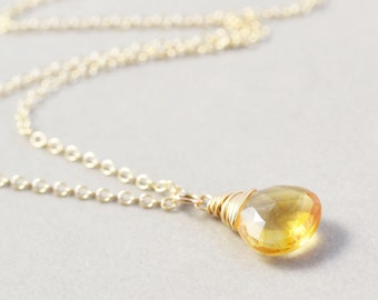 Citrine Necklace, November Birthstone Jewelry, Daffodil, Handmade