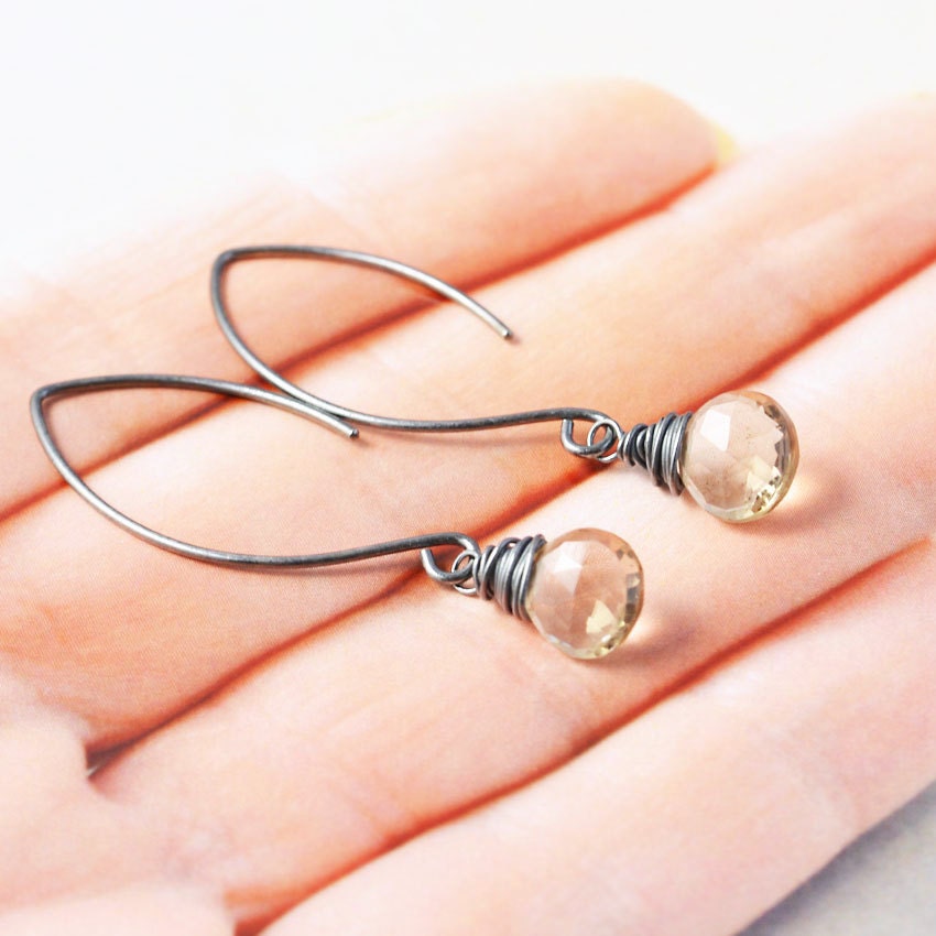 Beige Dangle Earrings Oxidized Silver Earrings Champagne Etsy