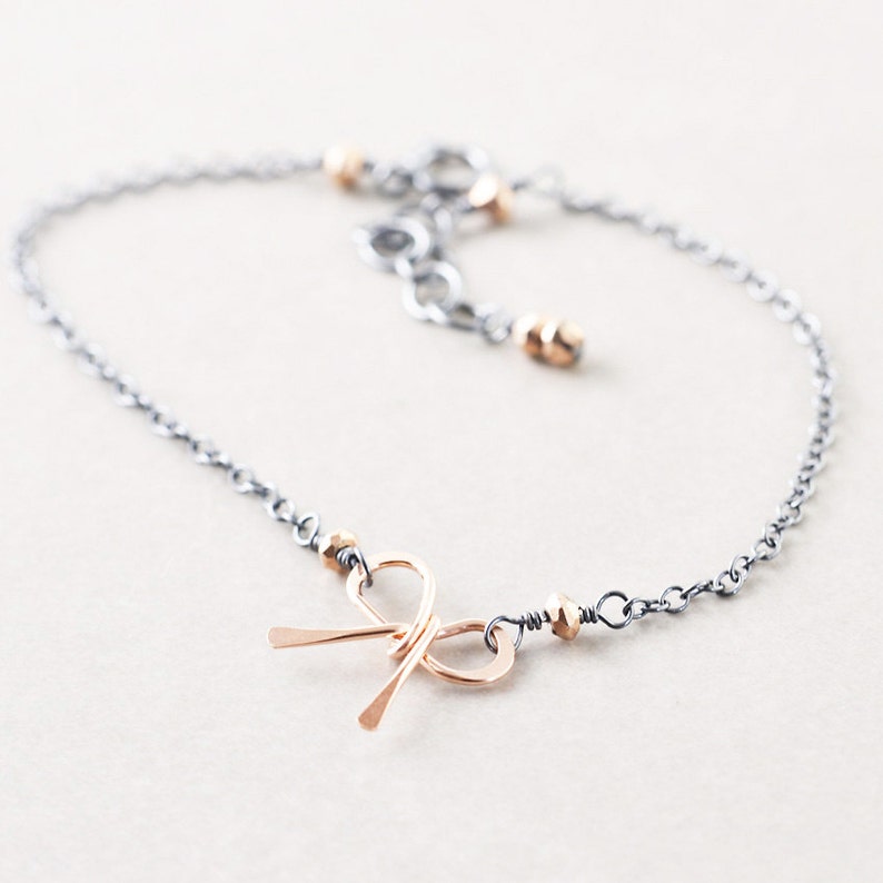 Bow Bracelet, Two Tone Bracelet, Sterling Bracelet, Bridesmaid Gift image 2