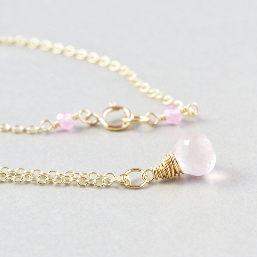 Rose Quartz Necklace Pink Drop Necklace Handmade Necklace | Etsy