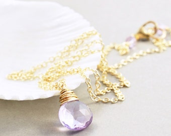 Amethyst Necklace, February, Gemstone Necklace, Lavender, Silver, Gold, Rose Gold