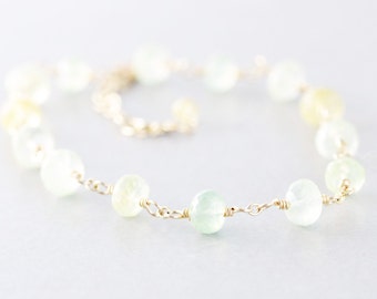 Prehnite Bracelet, Green Yellow Gemstone Bracelet, Melon Citrus