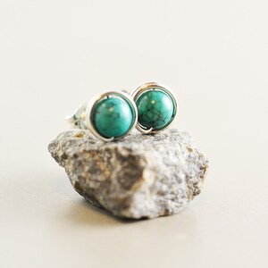 Turquoise Studs, Sterling, Gold, Rose Gold Post Earrings, December Birthstone image 2