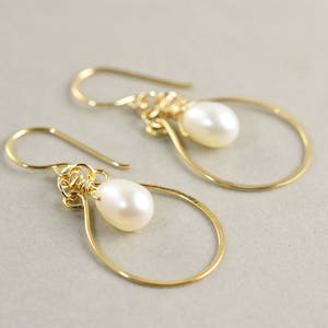 Pearl Hoop Earrings, Gold Hoop Earrings, White Pearl, Neutral, Silver, Gold, Rose Gold image 3