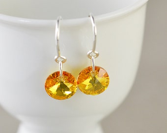 Crystal Disc Earrings, Crystal Earrings, Swarovski Earrings, Yellow