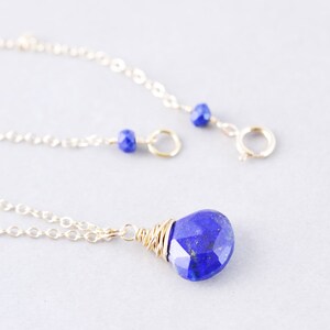 Lapis Drop Necklace, Blue Stone Necklace, December, Silver, Gold, Rose Gold image 2