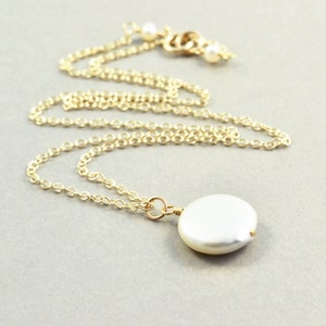 Coin Pearl Necklace, Pearl Drop, White Pearl, June Birthstone, Sterling, Oxidized, Gold, Rose Gold