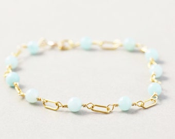 Amazonite Bracelet, Aqua Bracelet, Mint Summer Bracelet, Paperclip