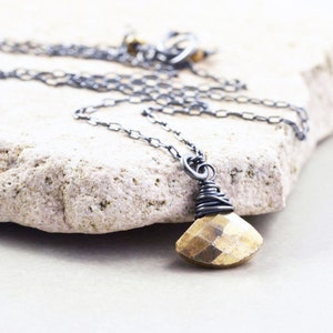 Oxidized Sterling or Silver Golden Pyrite Necklace, Minimalistic Necklace, Geometric