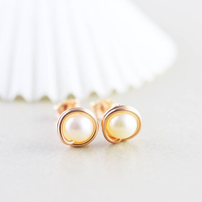 Coral Stud Earrings, Salmon Posts, Coral Post, Bridesmaid, Handmade, Sterling, Gold, Rose Gold image 5