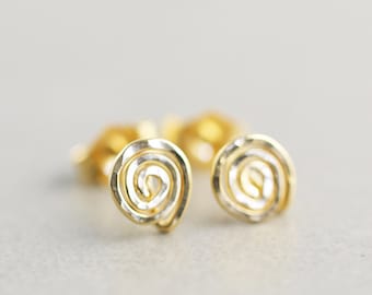 Gold Circle Posts,  Silver Swirl Studs, Metal Studs, Textured Studs, Sterling, Gold, Rose Gold