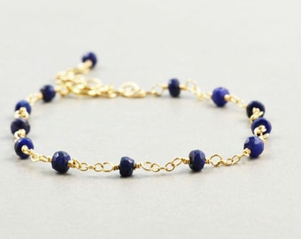 Sapphire Bracelet, Navy Blue Bracelet, September, Chain Bracelet, Sterling, Gold, Rose Gold