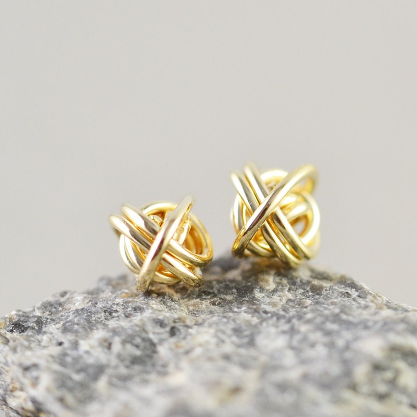 Gold Knot Earrings Knotted Jewelry 7mm Metallic Studs Love | Etsy