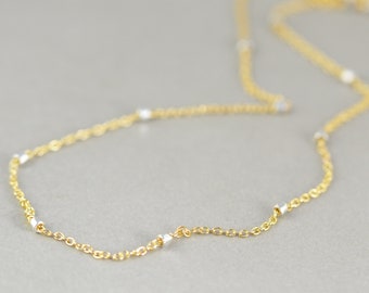 Gold Fill Silver Chain Necklace, Thicker Gauge, Two Tone Necklace, Minimal