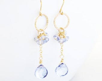 Blue Quartz Dangle Earrings, Bridesmaid Gift, Powder Blue Earrings, Handmade