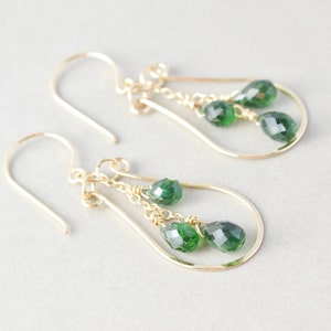 Apatite Dangle Earrrings, Gemstone Hoop Earrings, Dark Green Drop Earrings image 3